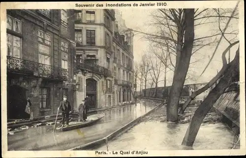 Ak Paris IV., Inondations de Paris, Janvier 1910, Le Quai d'Anjou