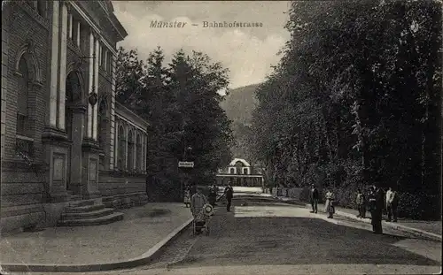 Ak Munster Münster Elsass Haut Rhin, Bahnhofstraße