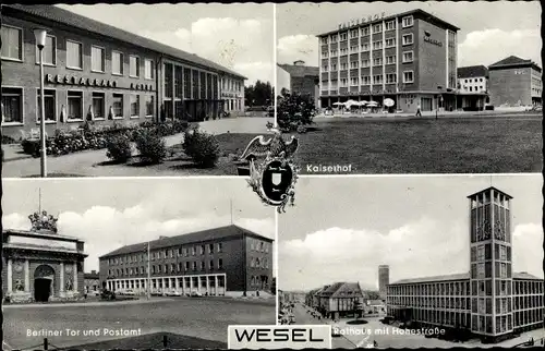 Ak Wesel am Niederrhein, Kaiserhof, Berliner Tor, Postamt, Rathaus, Hohestraße, Wappen