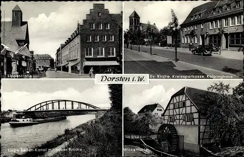 Ak Dorsten in Westfalen, Lippestraße, Evangelische Kirche, Kreissparkasse, Kolpingshaus, Winksmühle