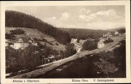 Ak Altenau Clausthal Zellerfeld im Oberharz, Kleine Oker, Gebirgshotel, Wald