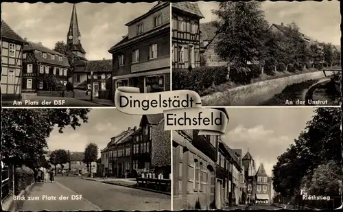 Ak Dingelstädt im Eichsfeld Thüringen, Riethstieg, Platz d. DSF, Kirche, Unstrut