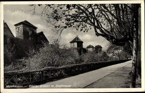 Ak Mühlhausen in Thüringen, Oberer Graben, Stadtmauer