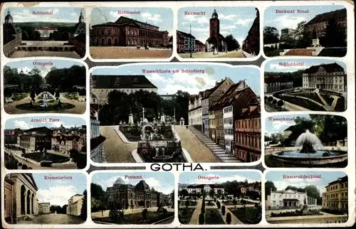 Ak Gotha in Thüringen, Arnoldi Platz, Schlosshof, Neumarkt, Wasserkunst