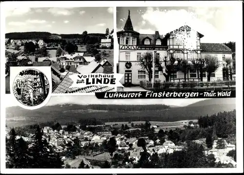 Ak Finsterbergen Friedrichroda im Thüringer Wald, Volkshaus zur Linde, Totalansicht