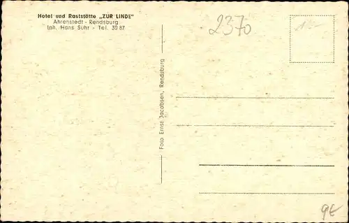 Ak Ahrenstedt Rendsburg in Schleswig Holstein, Hotel Zur Linde