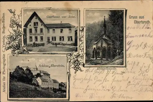 Ak Obertsrot Gernsbach im Schwarzwald, Gasthaus zur Rose, Schloss Eberstein, Klingelkapelle