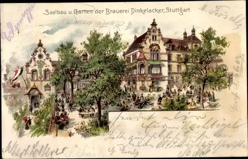 Litho Stuttgart in Baden Württemberg, Brauerei Dinkelacker, Saalbau und Garten