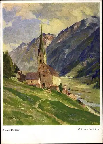 Künstler Ak Maurus, H., Sölden in Tirol, Kirche, Berge, Häuser