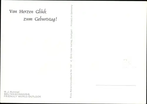 Künstler Ak Hummel, M. J., Glückwunsch Geburtstag, Nr. 703, Weltanschauung