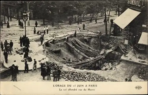Ak Paris IX., L'Orage du 15 Juin, Le sol effondre rue du Havre