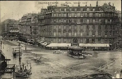 Ak Paris VIII., Inondations, Janvier 1910, Place de Rome