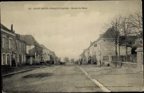 Ak Saint Denis d'Orques Sarthe, Route du Mans