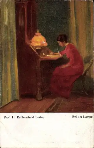 Künstler Ak Reifferscheid, H., Bei der Lampe, Reklame, Kathreiners Malzkaffee