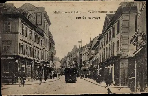 Ak Mulhouse Mülhausen Elsass Haut Rhin, Rue du Sauvage, Straßenbahn
