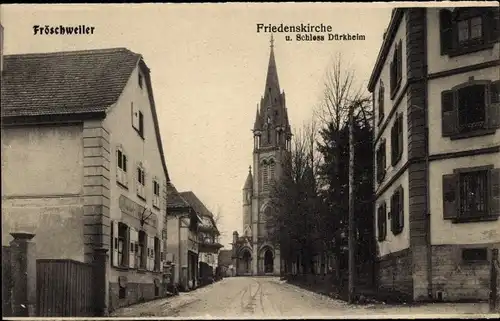 Ak Frœschwiller Fröschweiler Elsass Bas Rhin, Friedenskirche, Schloss Dürkheim, Gasthaus Westram