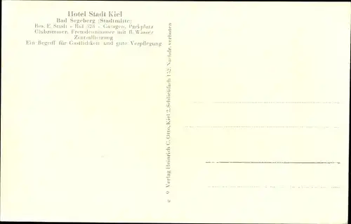 Ak Bad Segeberg in Schleswig Holstein, Hotel Stadt Kiel