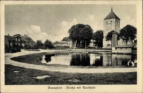 Ak Rensefeld Bad Schwartau, Kirche, Dorfteich