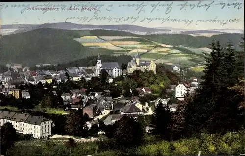 Ak Schwarzenberg im Erzgebirge Sachsen, Totalansicht der Ortschaft