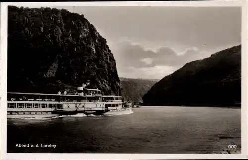 Ak Sankt Goarshausen am Rhein, Loreley, Salondampfer Hindenburg