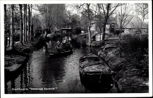 Ak Giethoorn Overijssel, Hollands Venedig, Kanal, Kähne, Wohnhäuser