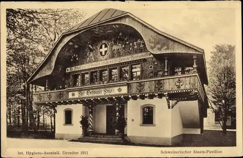 Ak Dresden Altstadt, Hygiene Ausstellung 1911, Schweizerischer Staats Pavillon