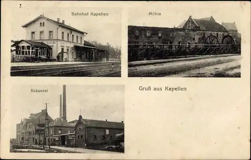 Ak Kapellen Grevenbroich, Mühle, Bahnhof, Brauerei