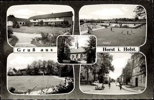 Ak Horst in Holstein, Freibad, Altersheim, Bahnhofstraße, Kirche