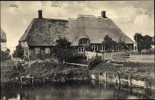 Ak Hallig Oland Nordfriesland, Haus am Wasser