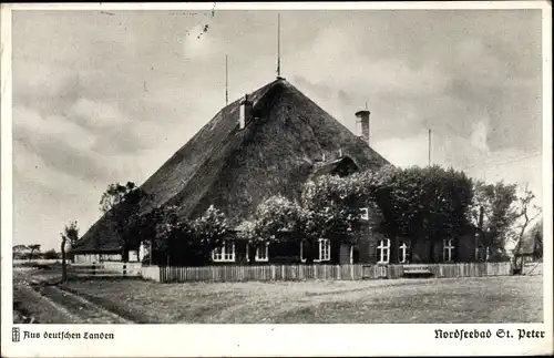 Ak Nordseebad Sankt Peter Ording, Ortspartie, Haus, Bäume