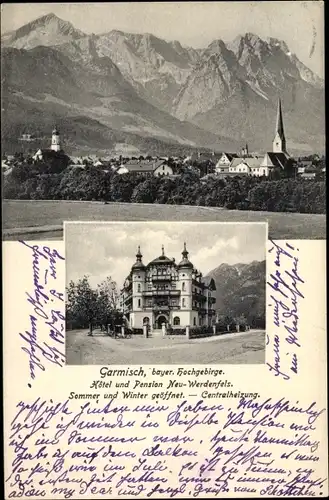 Ak Garmisch Partenkirchen in Oberbayern, Panorama, Pension Neu Werdenfels