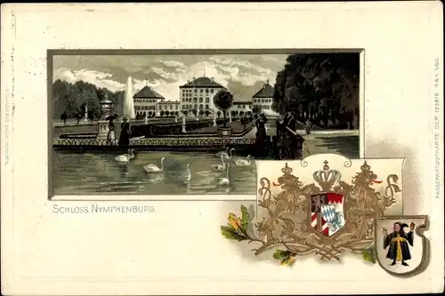 Präge Wappen Litho Neuhausen Nymphenburg München Bayern, Schloss Nymphenburg