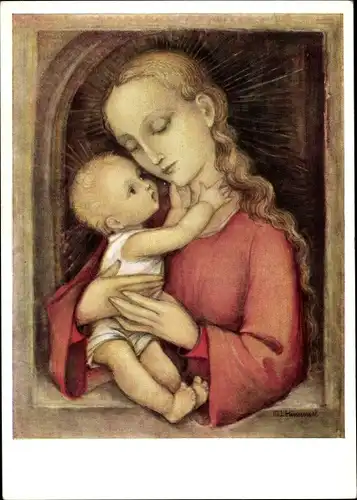 Künstler Ak Hummel, M. J., Madonna in Rot, Jesuskind, Hummelbuch