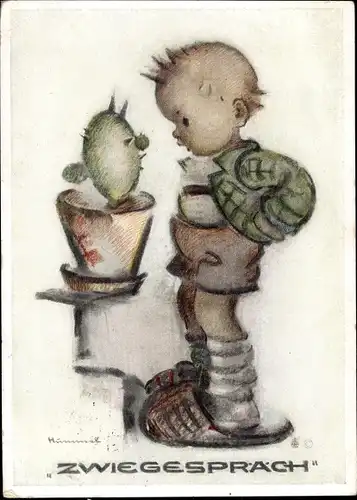 Künstler Ak Hummel, Zwiegespräch, kleiner Junge mit Kaktus, Nr. 5555