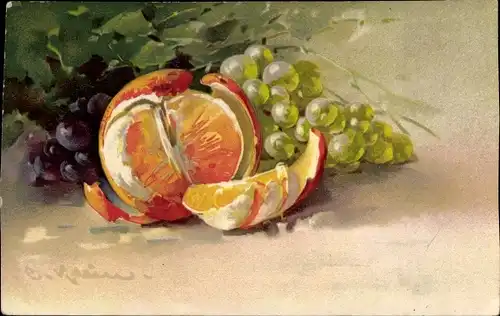 Künstler Litho Klein, Catharina, Früchtestillleben, Mandarine, Weintrauben