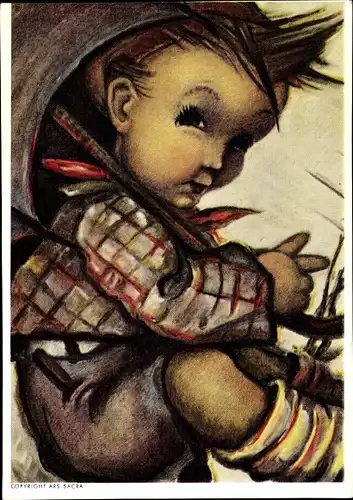 Künstler Ak Hummel, Berta, Nr 14602, Junge mit Regenschirm