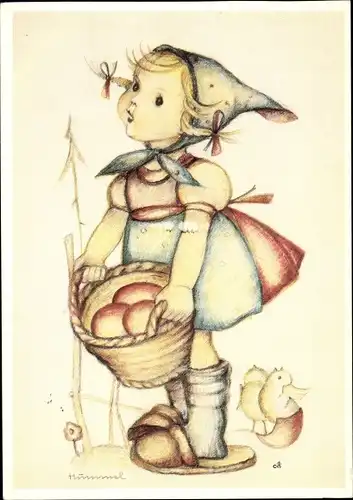 Künstler Ak Hummel, Berta, Nr. 621340, Glückwunsch Ostern, Little Helper, Küken, Ostereier