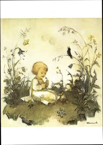 Künstler Ak Hummel, Berta, Kind auf der Blumenwiese