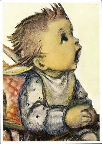 Künstler Ak Hummel, Berta, Nr. 14684, Kleinkind im Hochstuhl