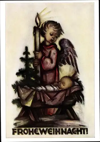 Künstler Ak Hummel, Berta, Nr. 5261, Glückwunsch Weihnachten, Engel, Baby