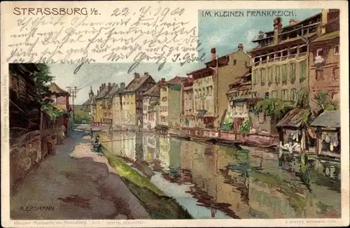 Künstler Ak Erdmann, A., Strasbourg Straßburg Elsass Bas Rhin, Flusspartie, Häuser