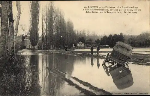 Ak Breuil en Auge Calvados, La Route departementale, envahie par les eaux, lors du debordement