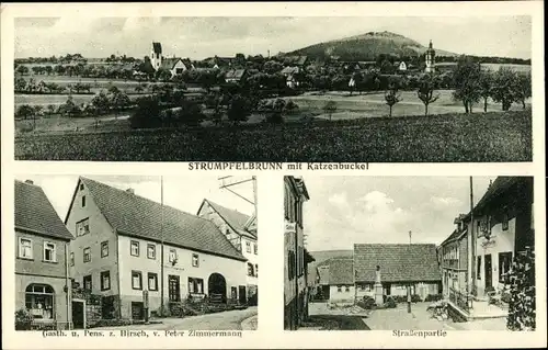 Ak Strümpfelbrunn Waldbrunn Odenwald, Panorama, Katzenbuckel, Gasthaus zum Hirsch