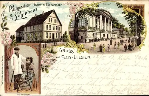 Litho Bad Eilsen Niedersachsen, Restauration und Logierhaus, H. Tünnermann, Kursaal, Trachten