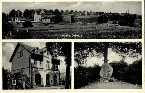 Ak Pönitz Scharbeutz in Ostholstein, Gesamtansicht, Denkmal, Geschäftshaus Eduard Heinsen