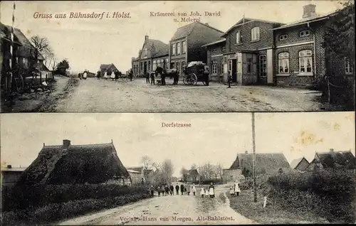 Ak Bühnsdorf in Holstein, Krämerei v. Joh. David, Meierei, Dorfstraße
