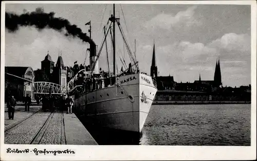 Ak Hansestadt Lübeck, Hafen, Dampfer Hansa