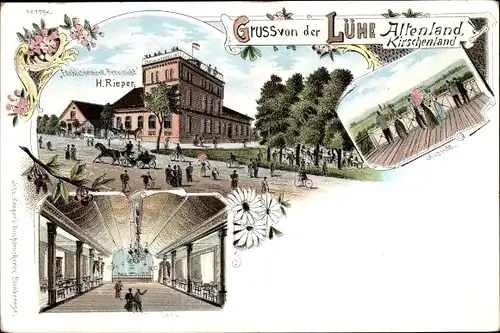 Litho Lühe Jork im Alten Land, Etablissement Fernsicht, Inh. H. Rieper, Saal, Aussicht