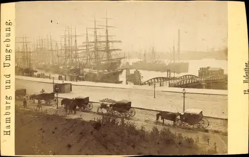 CdV Hamburg um 1880/1890, Beim Hafentor, Segelschiffe, Kutschen