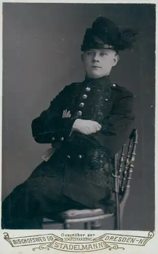 Kabinett Foto Deutscher Soldat, Kaiserreich, Federbusch, Fotograf Stadelmann